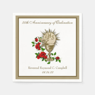 Religious Catholic Priest Anniversary Red Roses N Napkin