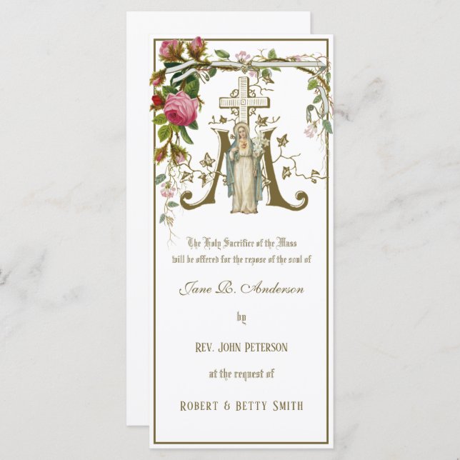 Religious Catholic Requiem Funeral Mass Offering Card (Front/Back)