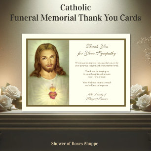 Religious Catholic Sacred Heart Jesus Condolence Thank You Card