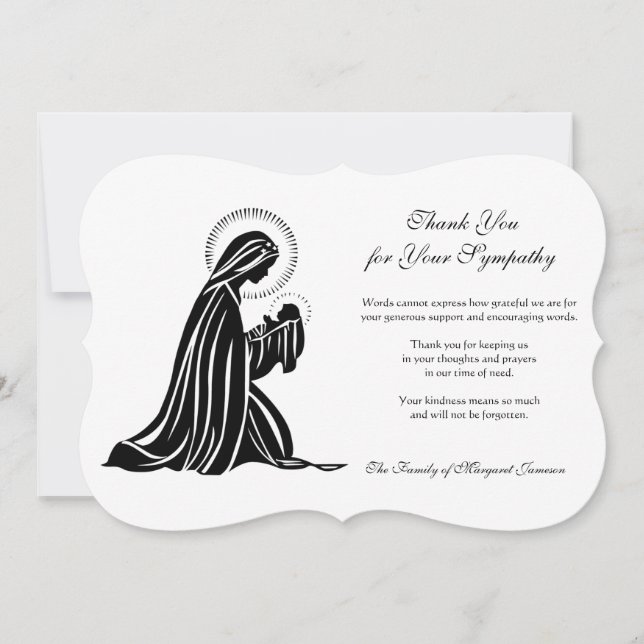 Religious Catholic Virgin & Child Condolence Thank You Card (Front)