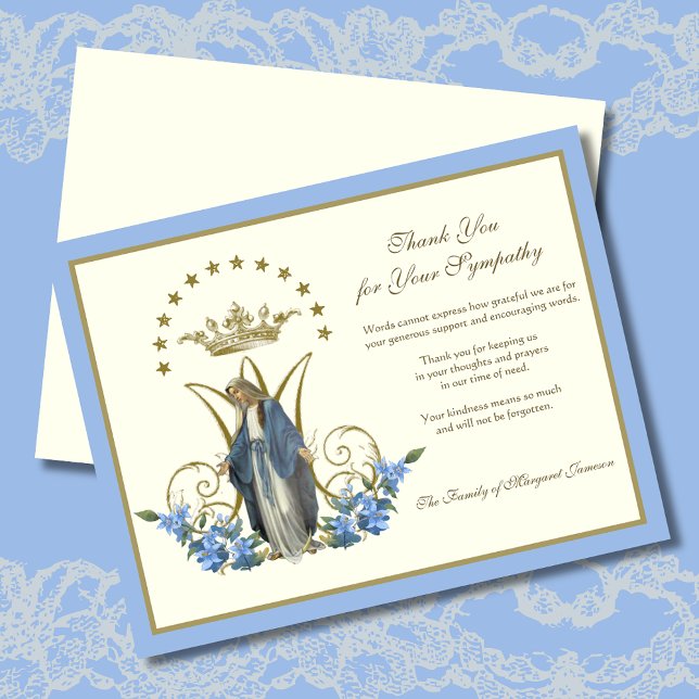 Religious Catholic Virgin Mary Floral Elegant Thank You Card (Creator Uploaded)