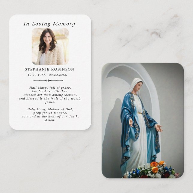 Religious Catholic Virgin Mary Funeral Prayer Card (Front/Back)