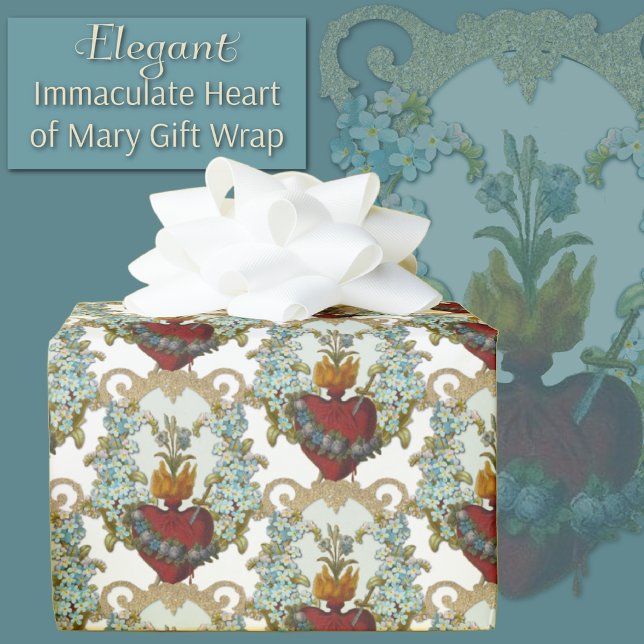 Religious Catholic Virgin Mary Immaculate Heart Wrapping Paper (Traditional Catholic Sorrowful and Immaculate Heart of Mary Gift Wrap)