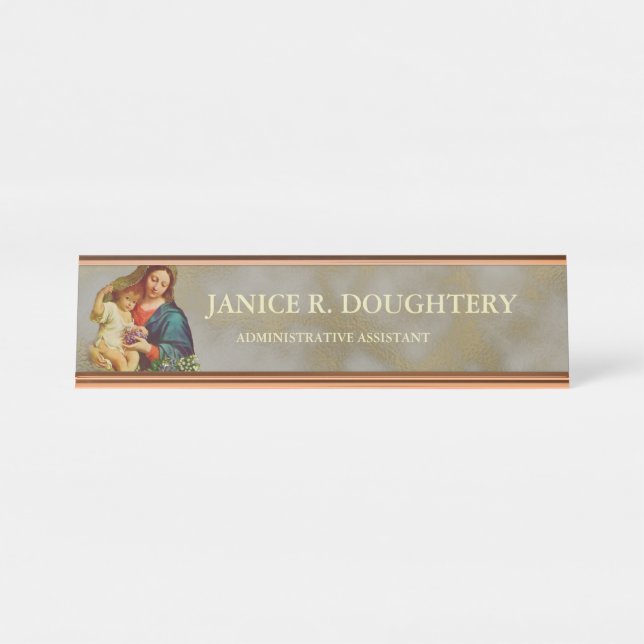 Religious Catholic Virgin Mother Mary Jesus Desk Name Plate (Front)