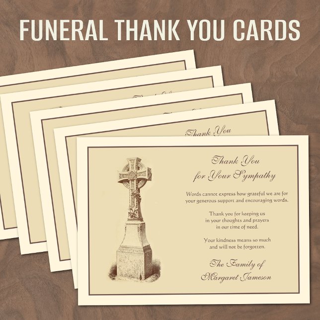 Religious Celtic Cross Funeral Condolence Sympathy Thank You Card (Celtic Cross Funeral Memorial Thank You Cards Sympathy and Condolences )