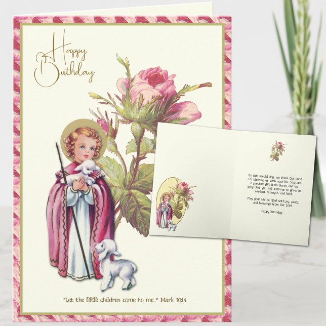 Religious Child's Birthday Jesus with Lamb Roses Card (Creator Uploaded)
