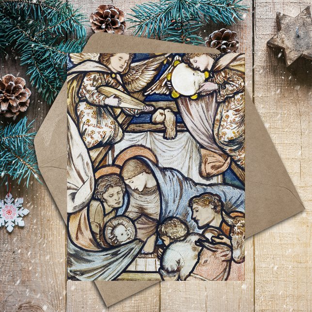 Religious Christian Christmas Nativity Burne-Jones Holiday Postcard (Religious Christian Catholic Christmas Nativity Scene by Burne-Jones Vintage Holiday Postcard)