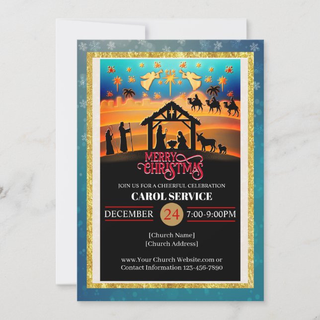 Religious Christian Church Christmas Carol Service Holiday Card (Front)