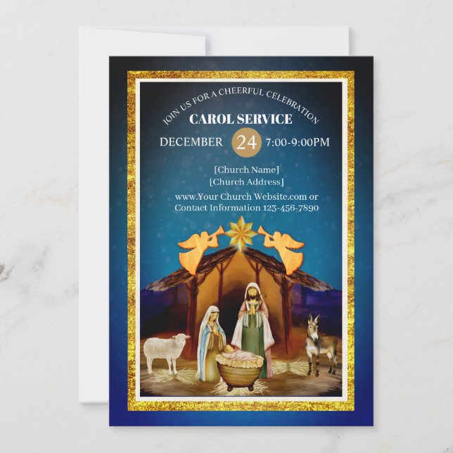 Religious Christian Church Christmas Carol Service Holiday Card (Front)