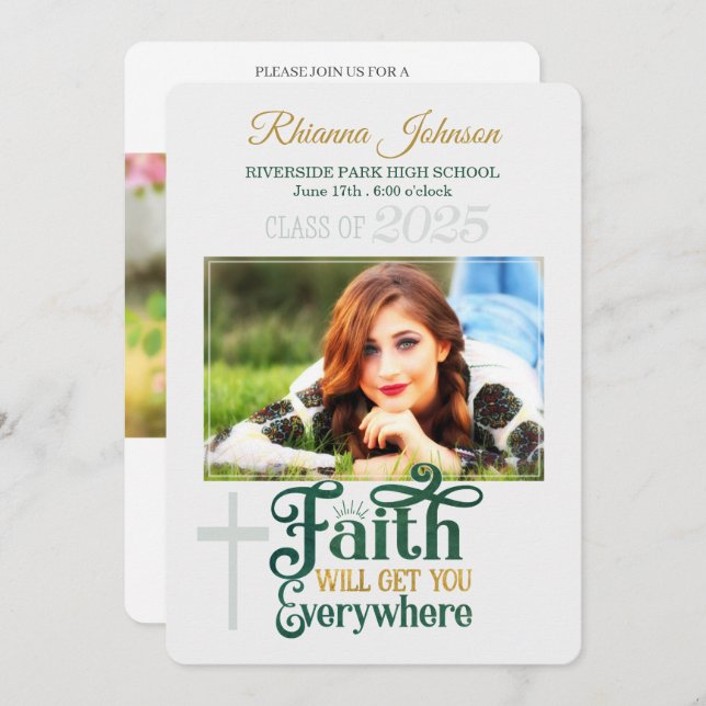 Religious Christian Class of 2025 Photo Graduation Invitation (Front/Back)