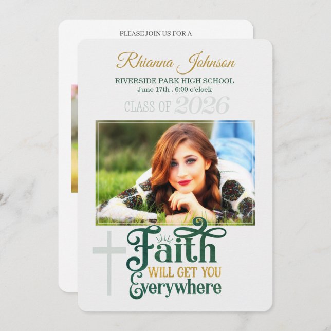 Religious Christian Class of 2026 Photo Graduation Invitation (Front/Back)