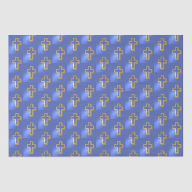 Religious Christian Golden Cross Lilac Blue Easter Tissue Paper (Front)