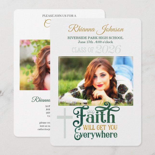 Religious Christian Graduation Class of 2022 Photo Invitation (Front/Back)