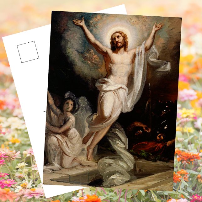 Religious Christian Jesus Resurrection Easter Holiday Postcard (Vintage Religious Christian Catholic Jesus Christ is Risen Resurrection Easter Holiday Postcard)