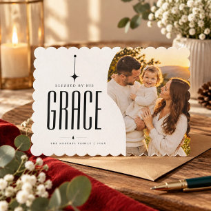 Religious Christian Scalloped Photo Christmas Holiday Card