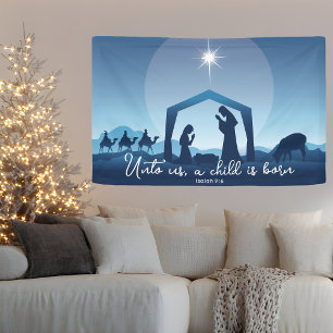 Religious Christmas Bible Verse Nativity Scene Banner