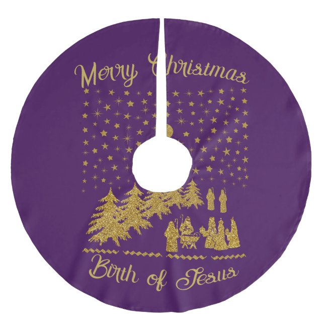 Religious Christmas, Birth of Jesus Brushed Polyester Tree Skirt (Front)