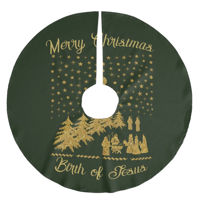 Religious Christmas, Birth of Jesus Brushed Polyester Tree Skirt (Front)