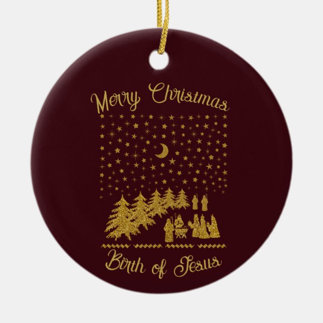 Religious Christmas, Birth of Jesus Ceramic Tree Decoration (Front)
