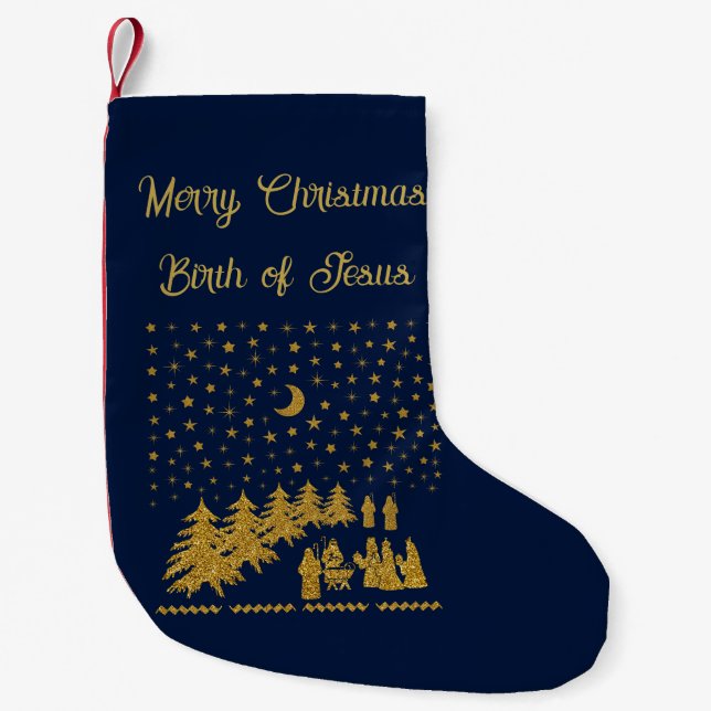 Religious Christmas, Birth of Jesus Small Christmas Stocking (Front)