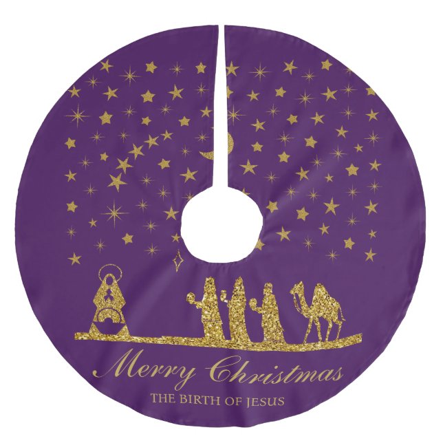 Religious Christmas, Birth of Jesus, Three King's Brushed Polyester Tree Skirt (Front)