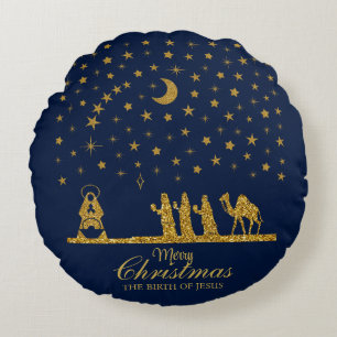 Religious Christmas, Birth of Jesus, Three King's Round Cushion
