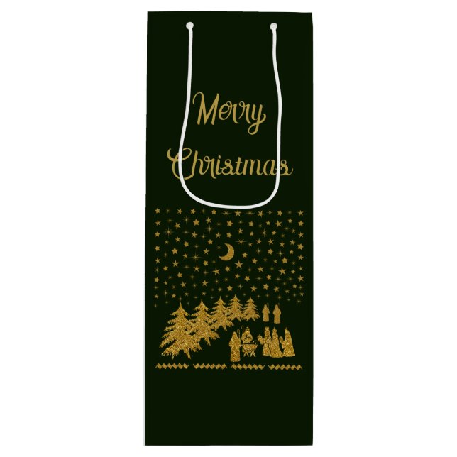Religious Christmas, Birth of Jesus Wine Gift Bag (Front)