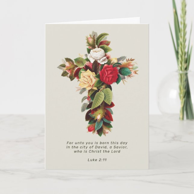 Religious Christmas Cross and Scripture Holiday Card (Front)