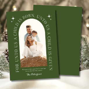 Religious Christmas Family Photo Minimalist Green Holiday Card