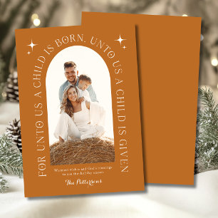 Religious Christmas Family Photo Minimalist Orange Holiday Card