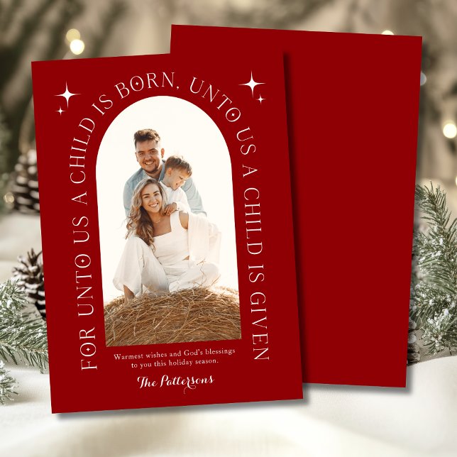 Religious Christmas Family Photo Minimalist Red Holiday Card (Creator Uploaded)
