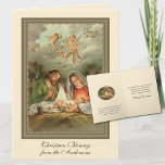 Religious Christmas Jesus St. Joseph Virgin Mary  Holiday Card<br><div class="desc">Featuring a  beautiful personalised Christmas traditional Catholic religious vintage print of Virgin Mary,  St. Joseph and Angels  gazing upon the Christ Child as He lie in the manger. All text and fonts may be modified.</div>