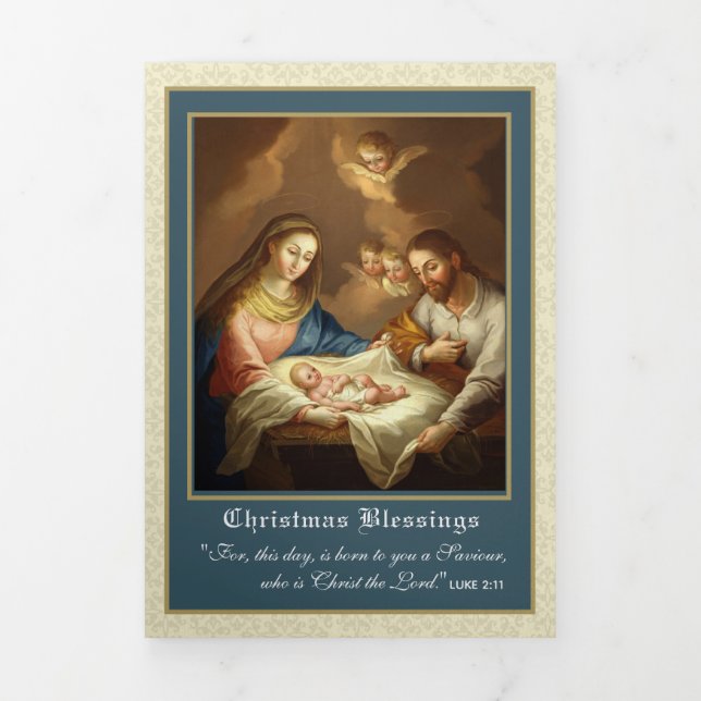 Religious Christmas Jesus Virgin Mary Poem Tri-Fol Tri-Fold Holiday Card (Cover)
