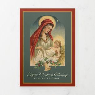 Religious Christmas Jesus Virgin Mary Poem Tri-Fold Holiday Card