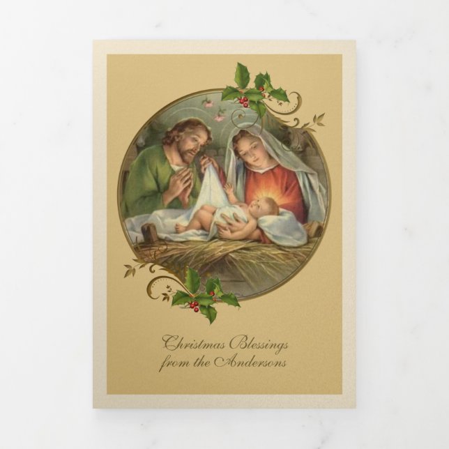 Religious Christmas Jesus Virgin Mary St Joseph    Tri-Fold Holiday Card (Cover)