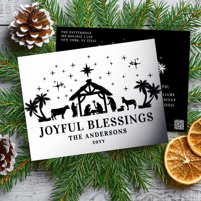 Religious Christmas Joyous Blessings Manger Holy Foil Holiday Postcard (Creator Uploaded)