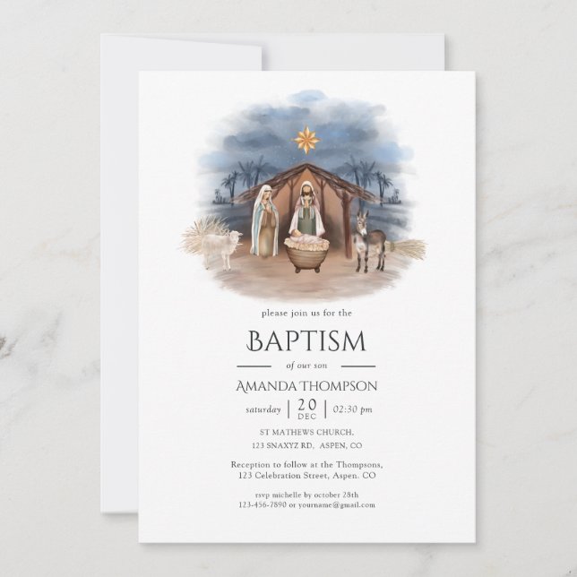 Religious Christmas Nativity Baptism Invitation (Front)