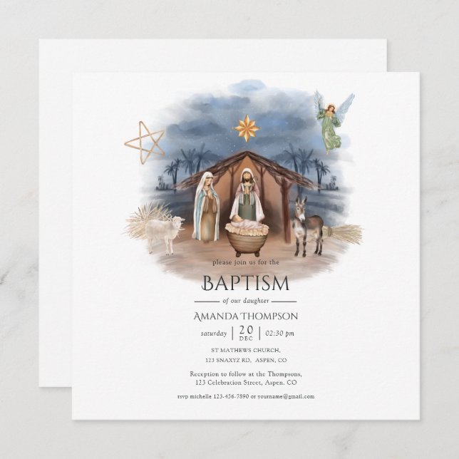 Religious Christmas Nativity Birth Jesus Christ In Invitation (Front/Back)