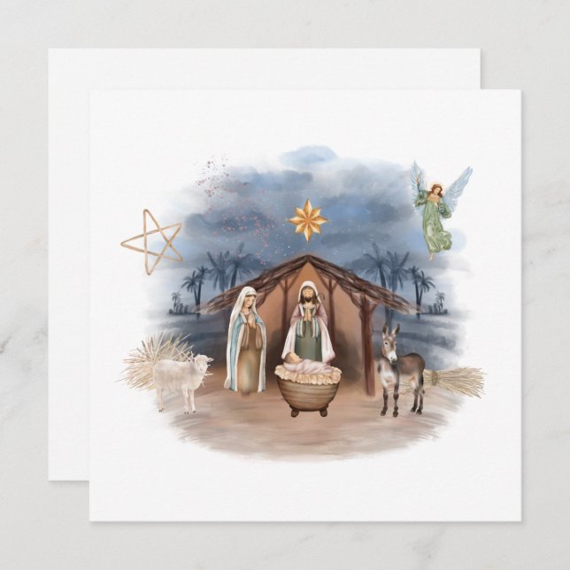 Religious Christmas Nativity Birth Jesus Christ In Invitation (Front/Back)