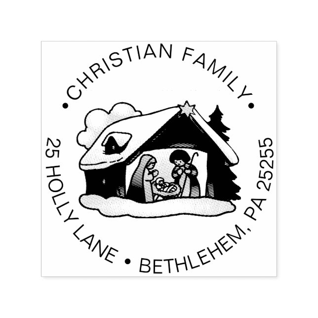 Religious Christmas Nativity Family Return Address Self-inking Stamp (Design)