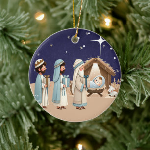 Religious Christmas Nativity Scene and Scripture Ceramic Tree Decoration