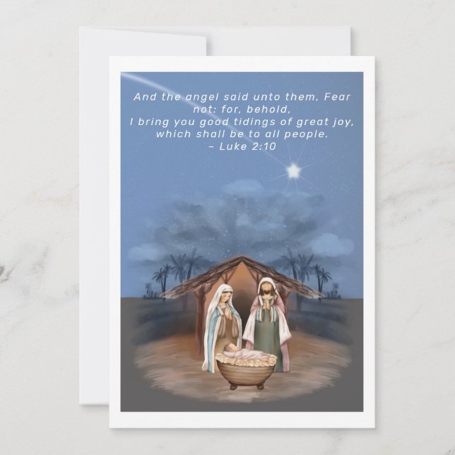 Religious Christmas Nativity Scene and Scripture Holiday Card (Front)