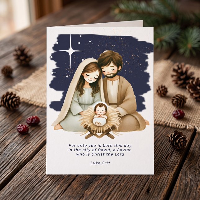 Religious Christmas Nativity Scene and Scripture Holiday Card (Religious Christmas Nativity Scene and Scripture Card by Ricaso. Christian Jesus, Mary, Joseph
)
