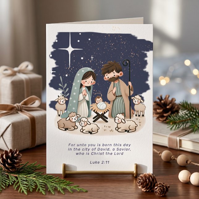 Religious Christmas Nativity Scene and Scripture Holiday Card (Religious Christmas Nativity Scene and Scripture Card by Ricaso. Christian Jesus, Mary, Joseph
)