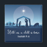 Religious Christmas Nativity Scene Blue Christian Magnet<br><div class="desc">This beautiful blue drawing of the nativity scene is a gorgeous religious Christmas magnet for a devout family. Unto us a child is born. Send holiday blessings with this gift for a Christian church.</div>