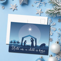 Religious Christmas Nativity Scene Blue