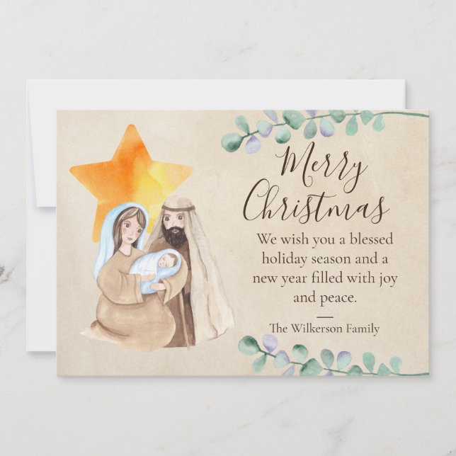 Religious Christmas Nativity Scene  Holiday Card (Front)