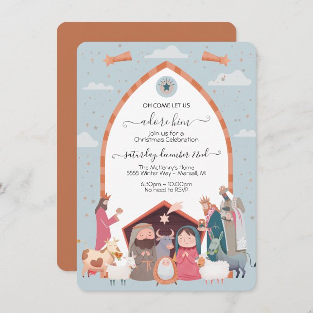 Religious Christmas Nativity Scene Party Invitatio Invitation (Front/Back)