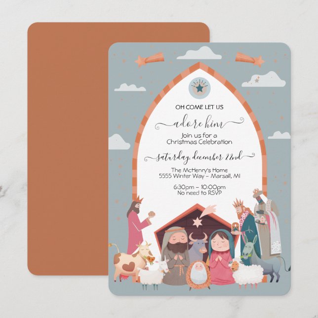 Religious Christmas Nativity Scene Party Invitatio Invitation (Front/Back)