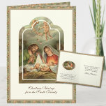 Religious Christmas Nativity Scripture Verse Holiday Card<br><div class="desc">Featuring a beautiful vintage image of the Nativity with the Virgin Mary,  St. Joseph and BabyJesus with angels above.  Inside is the same image with a Christmas Scripture verse. All text and fonts may be modified.</div>